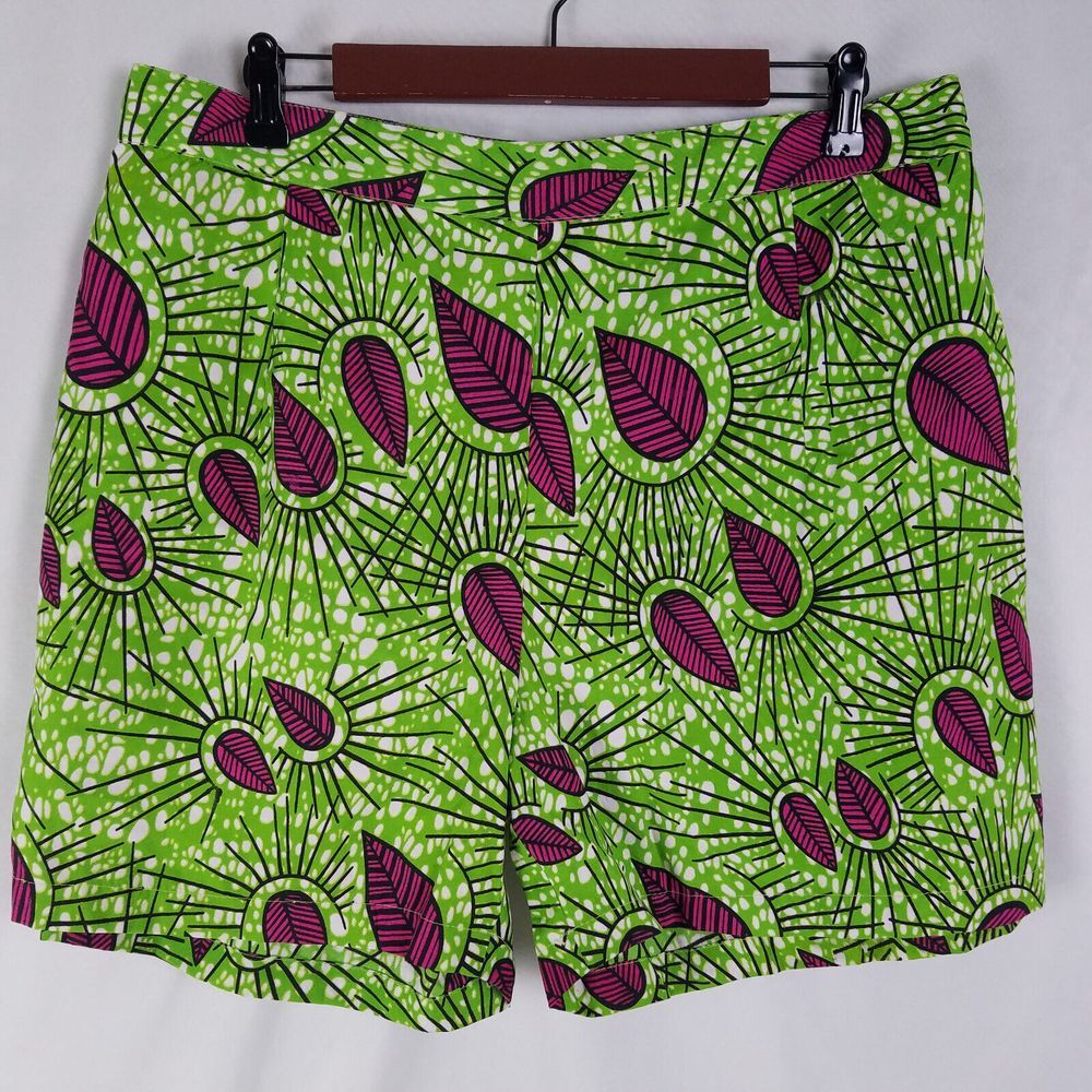 Lapogee Shorts Womens 2X Green High Rise Abstract Floral‎ Back Waist Stretch